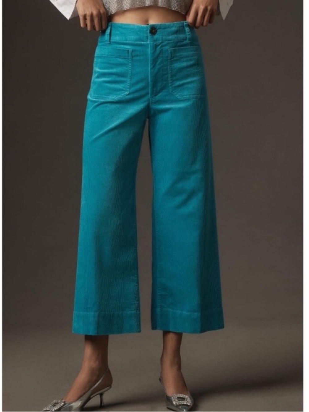 Anthropologie Maeve The Colette Wide Leg Pants Corduroy Turquoise Crop Size 26